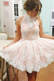Homecoming Dresses A Line High Neck Tulle With Applique Open
