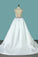 V Neck Wedding Dresses Open Back Satin A Line With