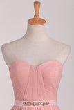 A Line Bridesmaid Dresses Sweetheart With Ruffles And Sash Tulle Short/Mini
