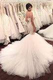 Stunning Mermaid Strapless Sweetheart Tulle Wedding Dresses with Appliques, Wedding Gowns STB15439