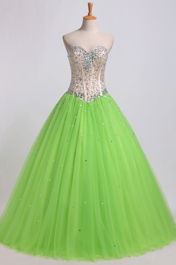 Bicolor Beaded Bodice Quinceanera Dresses Sweetheart Tulle Ball Gown Lace Up Floor-Length