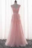 New Arrival V Neck Tulle With Applique And Sash A Line Prom