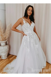 Romantic V Neckline Backless Wedding Dress Appliqued Ball Gown Bridal STBPSMCZA6Q