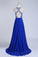 Halter A-Line/Princess Dark Royal Blue Prom Dresses Tulle And Chiffon Sweep Train