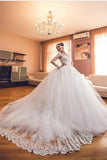 Wedding Dresses Scoop Long Sleeves A Line Tulle With Applique And