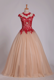 Quinceanera Dresses High Neck Ball Gown Tulle With Applique Sweep