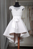 Cute Cap Sleeve Short Off White High Low Homecoming Dresses