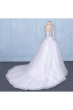 Puffy Long Sleeves Tulle White Wedding Dress, Shiny Long Bridal