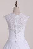 Wedding Dresses Scoop With Applique And Sash A Line Stretch