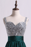 Straps A Line Short/Mini Prom Dress Beaded Bodice With Pleated Waistband