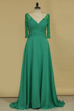 V Neck Mother Of The Bride Dresses Chiffon With Beads And Ruffles A