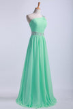One Shoulder A-Line Prom Dresses Floor Length Chiffon With Beading&Sequins
