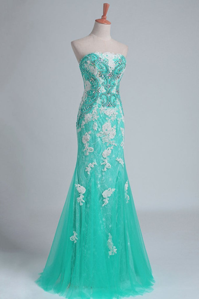 Prom Dresses Strapless Column With Beading And