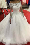 Boat Neck Long Sleeves Wedding Dresses Ball Gown Tulle With