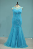 Scoop Mermaid Prom Dresses With Beads Lace And Tulle
