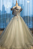 Ball Gown Strapless Appliques Beads Tulle Quinceanera Dresses with Lace up, Prom Dresses STB15564