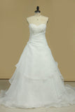 A Line Sweetheart Organza Wedding Dresses With Beads And