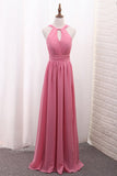 Chiffon Bridesmaid Dresses Scoop A Line Floor Length With Ruffles And