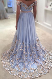 Sexy Prom Dresses Off-The-Shoulder Floor-Length Appliques Long Prom Dress