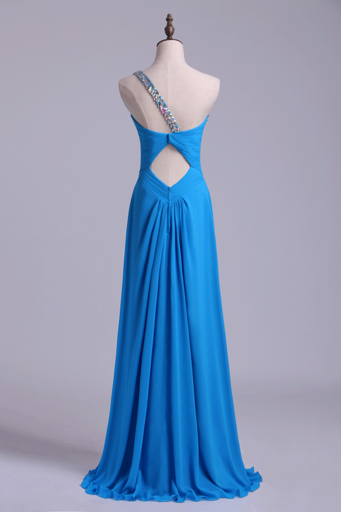 Prom Dress One Shoulder A Line Floor Length Ruffles Bud Green Beads&Sequins