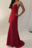 Sexy Red Spaghetti Straps V Neck Mermaid Prom Dresses, Long Evening Dress STB15597