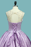 Scoop Ball Gown Quinceanera Dresses Tulle & Satin With Beads