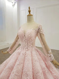 Elegant Ball Gown Pink Long Sleeves Appliques Prom Dresses, Quinceanera STB20481