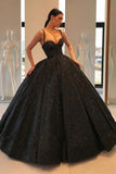 Spaghetti Straps Black Sweetheart Quinceanera Dresses, Ball Gown Sequins Prom Dresses STB15410
