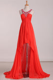 Asymmetrical A Line Prom Dresses Scoop With Beading Chiffon