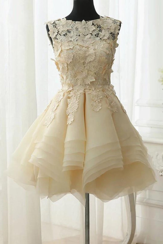A Line Scoop Organza With Applique Short/Mini Homecoming