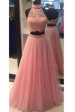 Two-Piece Prom Dresses Halter Tulle & Lace With Beads A