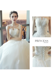 Ball Gown Tulle Wedding Dresses Strapless Appliques Beads Court
