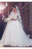 A Line Round Neck Tulle Wedding Dresses With Appliques Wedding STBPYP3F2BA