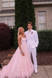 Ball Gown Pink Tulle Spaghetti Straps Prom Dresses, Long Cheap Formal Dresses STB15068