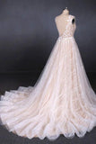 Puffy Lace Off White Wedding Dresses, Elegant A Line Backless Bridal Dresses STB15311