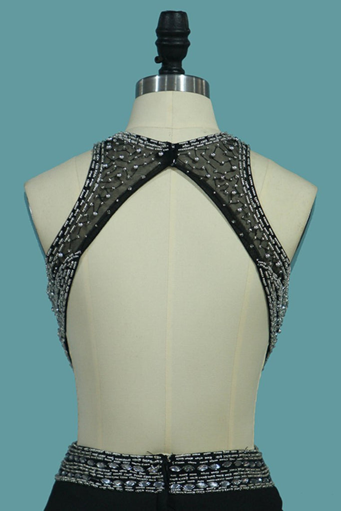 Open Back Scoop With Beads And Slit Mermaid