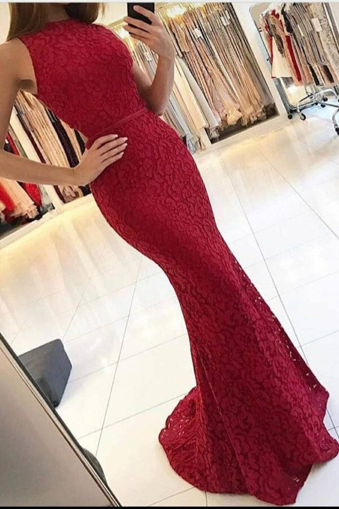 New Arrival Scoop Open Back Lace Evening Dresses