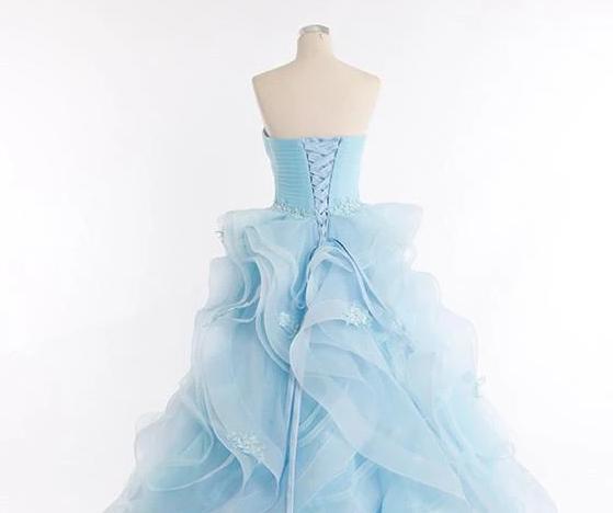 Light blue organza sweetheart applique A-line prom dress graduation