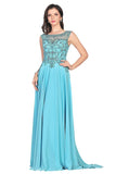 Chiffon Scoop A Line With Beading Sweep Train Prom