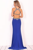 Sexy Open Back Scoop Mermaid Prom Dresses Spandex With Beads