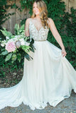 Elegant Spaghetti Straps V Neck Chiffon Backless Beach Wedding Dresses Bridal Gowns STB14976