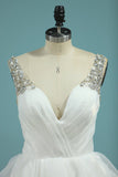 New Arrival Straps Open Back Wedding Dresses A Line Organza With