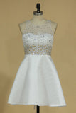 A Line Scoop Open Back Homecoming Dresses Beaded Bodice Satin