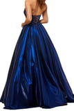 A Line Satin Sweetheart Strapless Prom Dresses With Pockets Evening STBPEXZJBPY