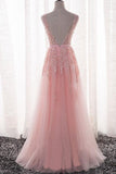 New Arrival V Neck Tulle With Applique And Sash A Line Prom