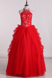 High Neck Tulle With Applique Ball Gown Quinceanera Dresses Floor