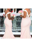 Pretty Mermad Long Satin Off The Shoulder Bridesmaid Dresses For STBPAEMF278