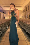Prom Dresses Halter Sheath Spandex With Beads Appliques Floor