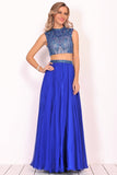 Two-Piece High Neck Beaded Bodice A Line Chiffon Prom