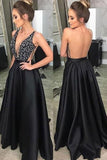 Prom Dress V Neck Satin With Beads And Sequins Open